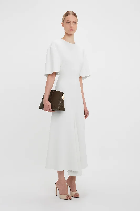 Exclusive Short Sleeve Drop Shoulder Midi Dress In Ivory