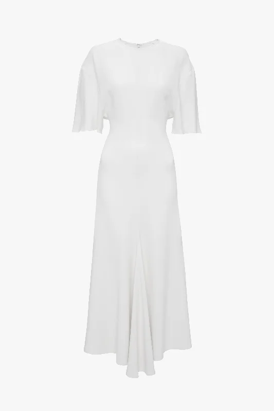 Exclusive Short Sleeve Drop Shoulder Midi Dress In Ivory