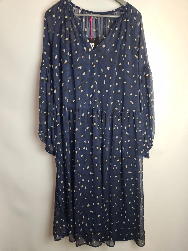 Womens Navy Blue Animal Spot Skater Mesh Dress. Size 14 **** V551