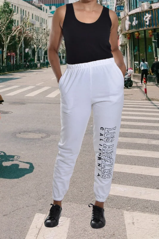 Ladies Letter Graphic White Track Pants