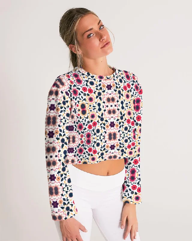 Abstract flower pattern Women's All-Over Print Cropped Sweatshirt