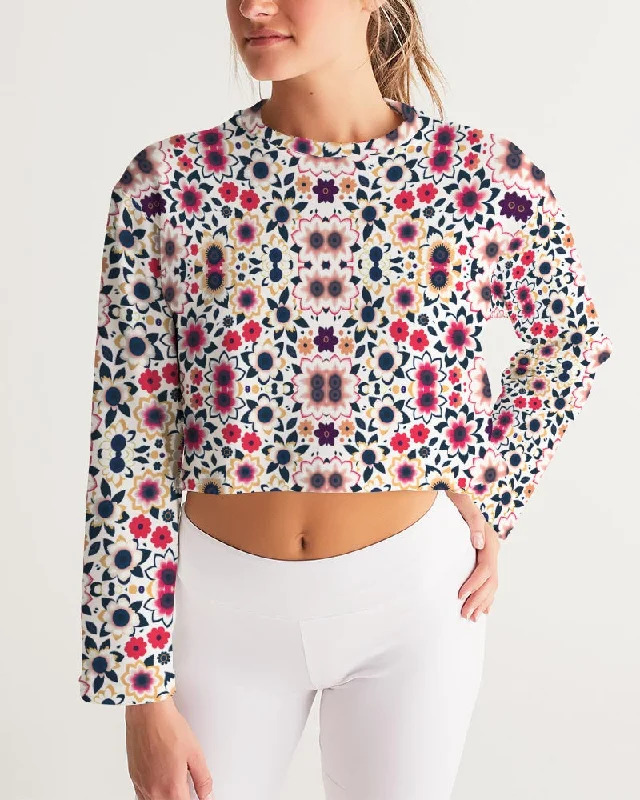 Abstract flower pattern Women's All-Over Print Cropped Sweatshirt