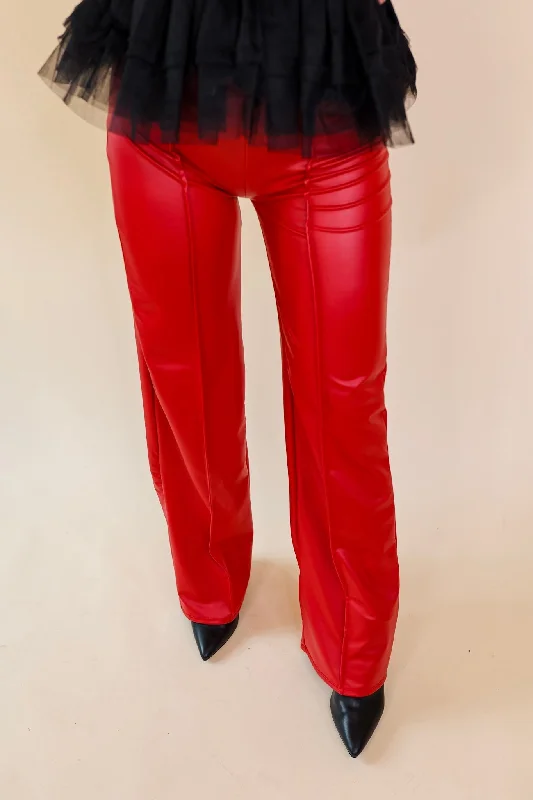 Advice For You Straight Leg Faux Leather Straight Leg with Front Seam in Red