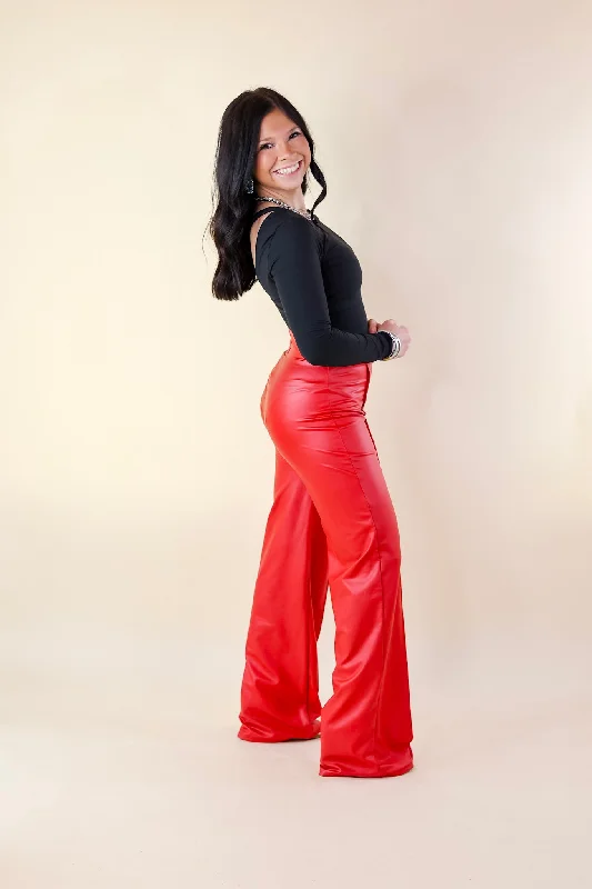 Advice For You Straight Leg Faux Leather Straight Leg with Front Seam in Red