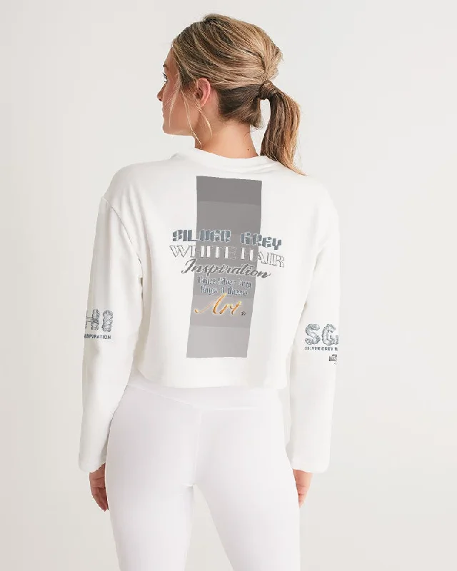 Asian sister with silver grey hair Women's All-Over Print Cropped Sweatshirt