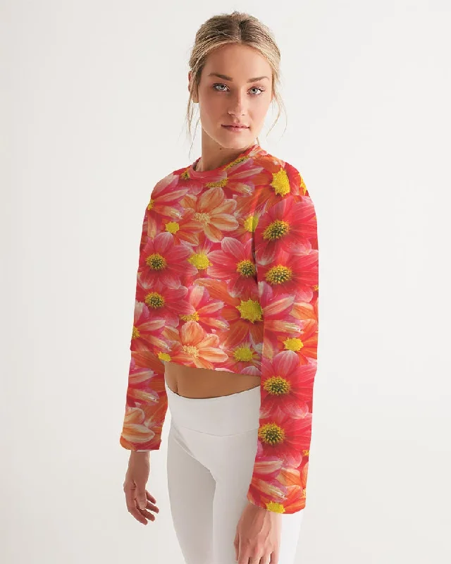 Beautiful blood orange flower design Women's All-Over Print Cropped Sweatshirt