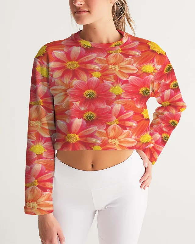 Beautiful blood orange flower design Women's All-Over Print Cropped Sweatshirt