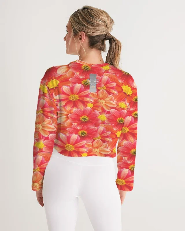 Beautiful blood orange flower design Women's All-Over Print Cropped Sweatshirt