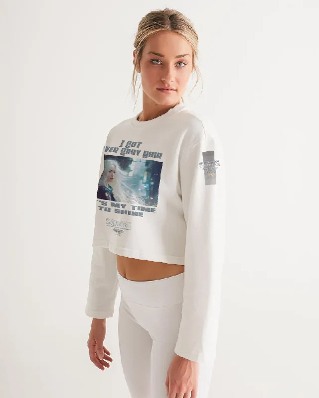 Beautiful white woman my time to shine Women's All-Over Print Cropped Sweatshirt