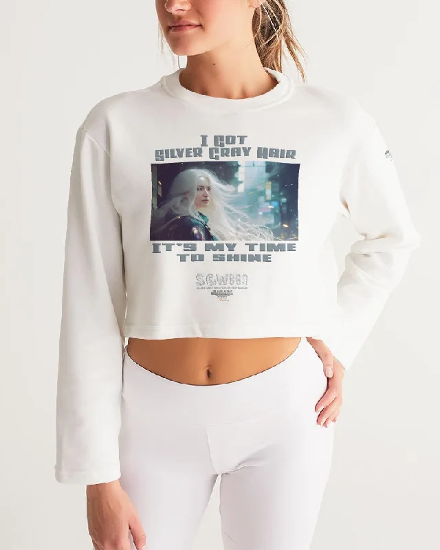 Beautiful white woman my time to shine Women's All-Over Print Cropped Sweatshirt