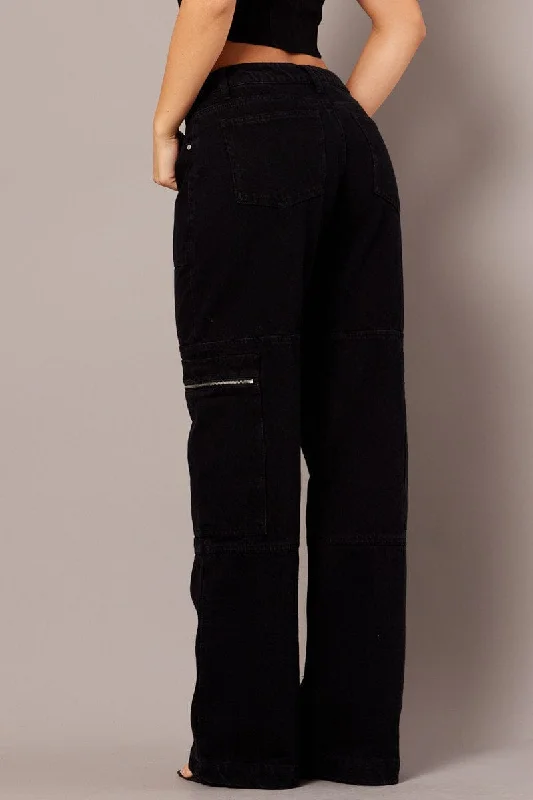 Black Cargo Jean Mid Rise