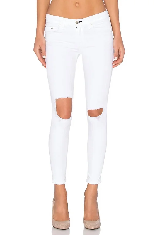 Bright Capri Jean With Holes in White