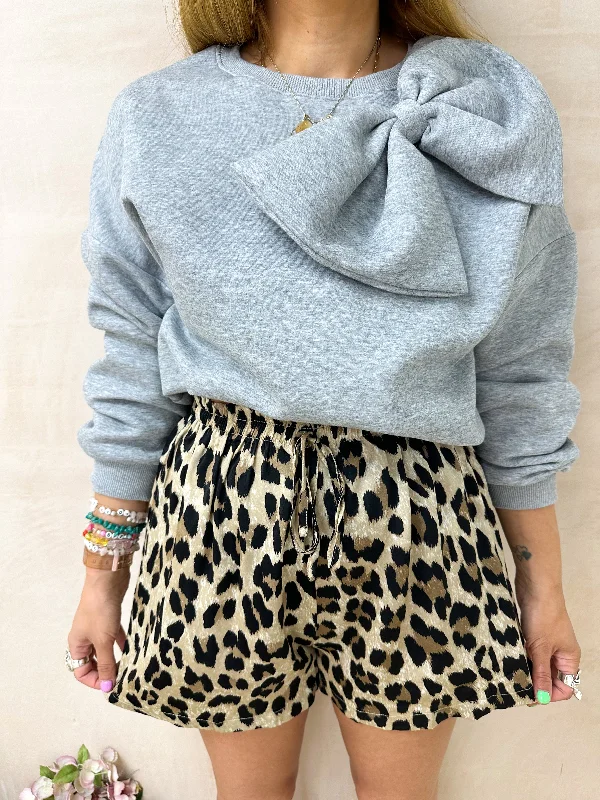 Cropped Bow Detail Sweatshirt In Grey