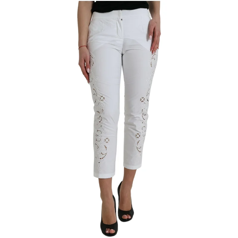 Dolce & Gabbana Elegant White Tapered Mid Waist Pants