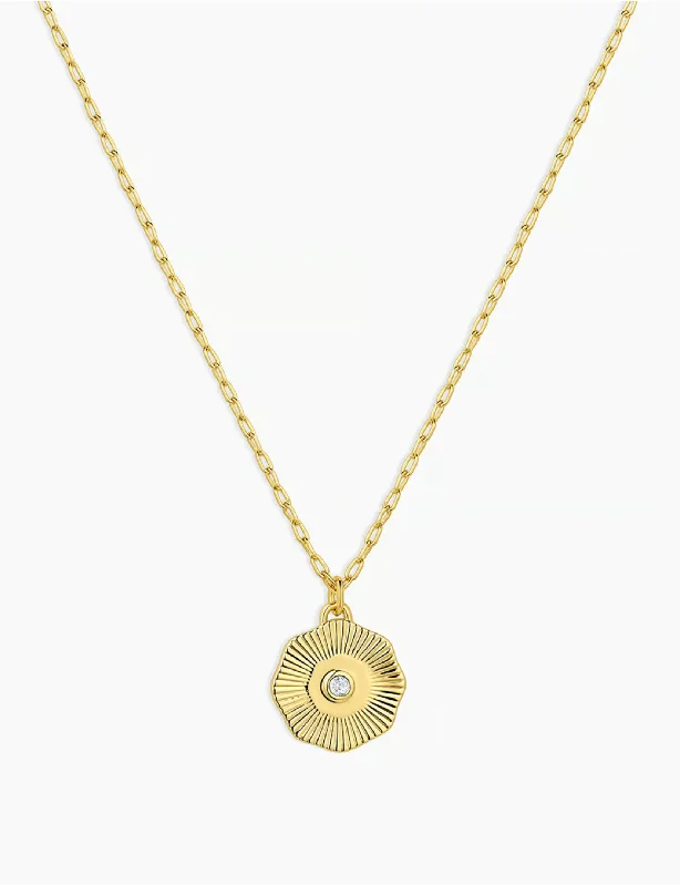 Power Birthstone Coin Necklace (April), Gold/White Topaz