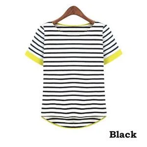 High Quality Women's O-Neck Short Sleeve Striped T-Shirts Tees Blusas