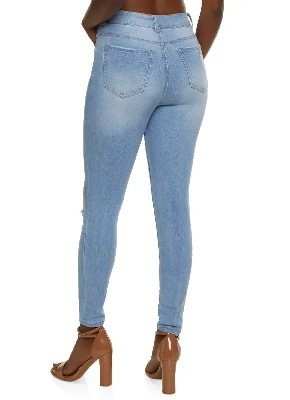 WAX Distressed High Waist Cropped Skinny Jeans