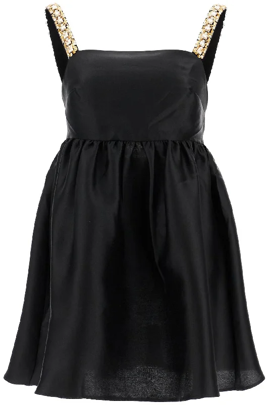 mini taffeta dress with appliques PF24 008S B BLACK