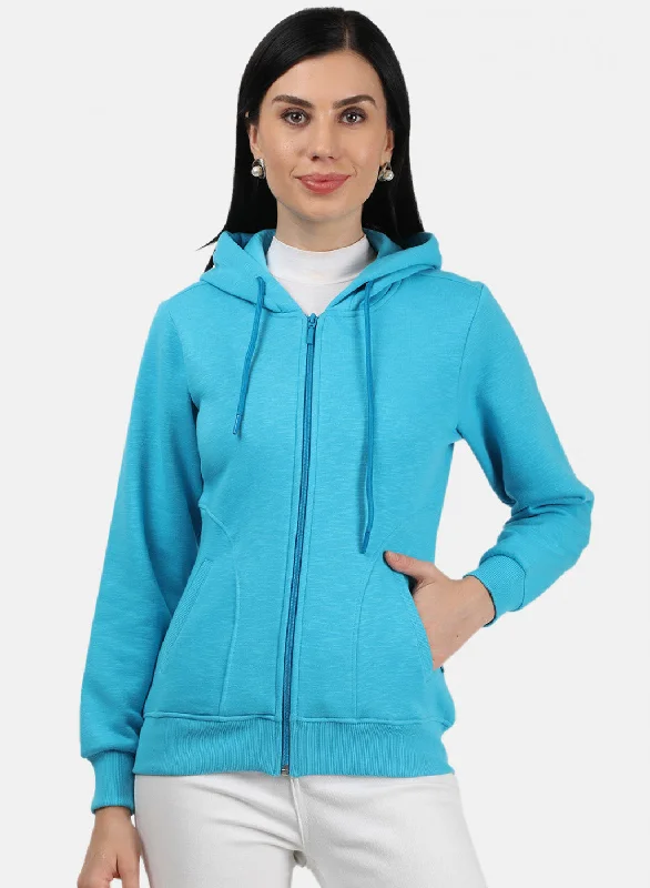 Women Blue Plain Sweatshirt