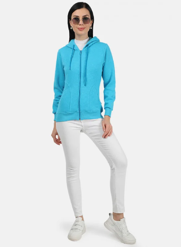 Women Blue Plain Sweatshirt