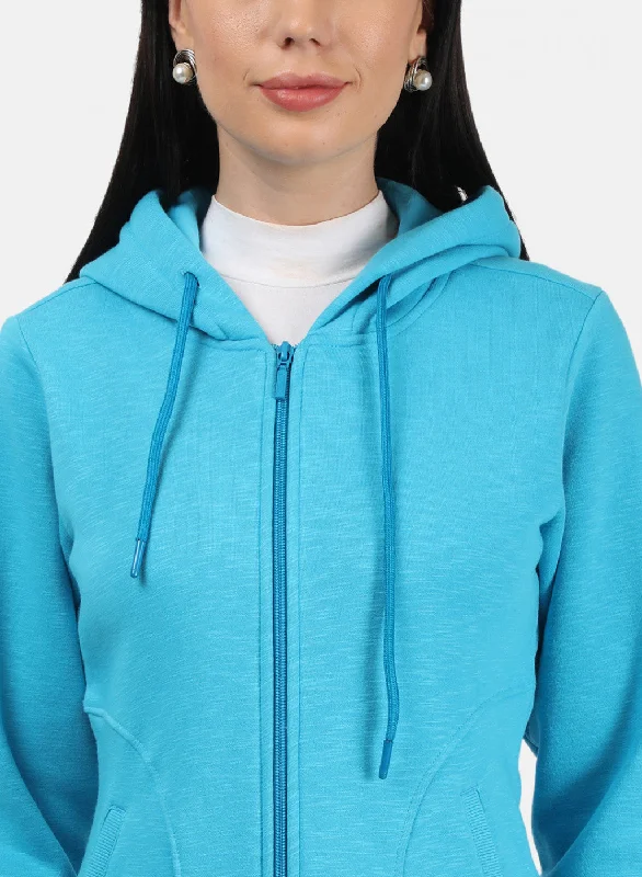 Women Blue Plain Sweatshirt