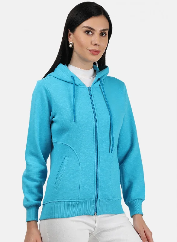 Women Blue Plain Sweatshirt