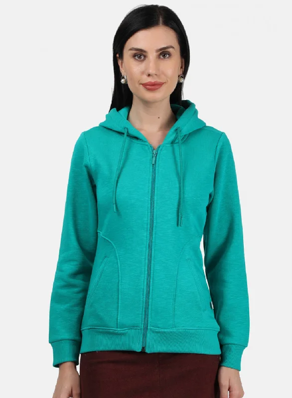 Women Green Plain Sweatshirt