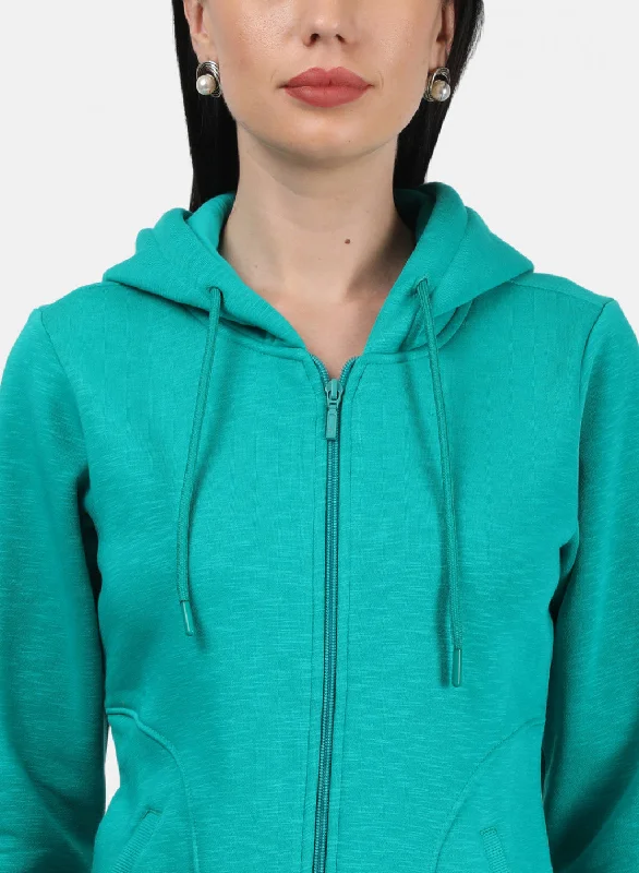 Women Green Plain Sweatshirt