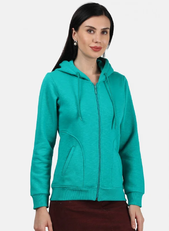 Women Green Plain Sweatshirt