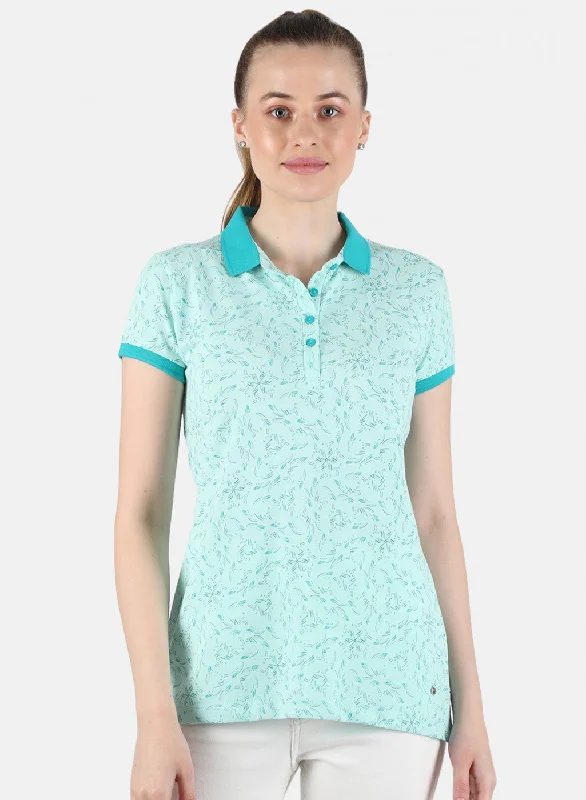 Women Aqua Blue Printed T-Shirt