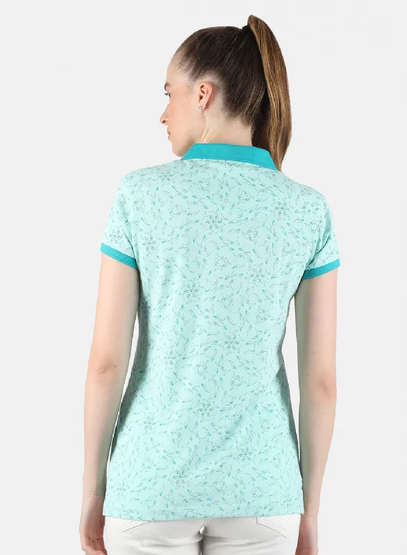 Women Aqua Blue Printed T-Shirt