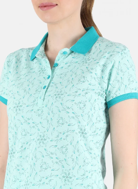 Women Aqua Blue Printed T-Shirt