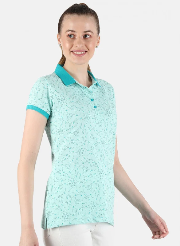 Women Aqua Blue Printed T-Shirt