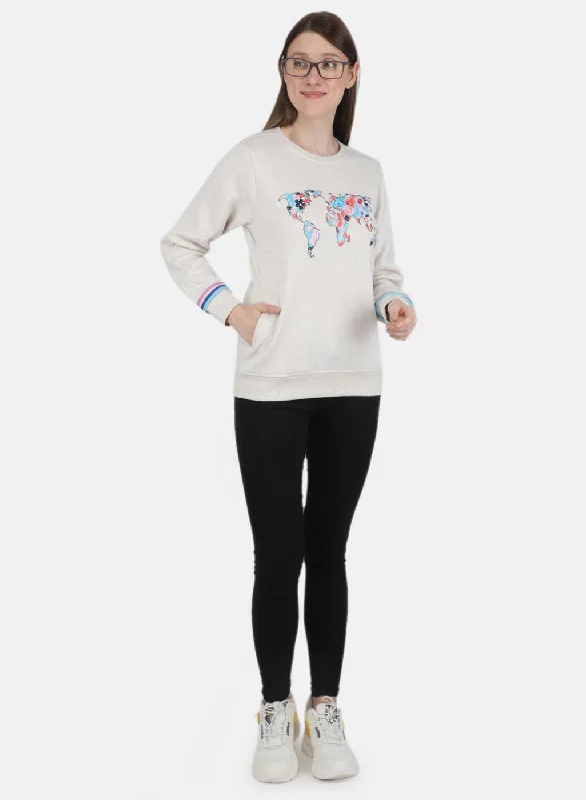 Women Beige Embroidered Sweatshirt