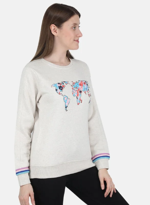 Women Beige Embroidered Sweatshirt