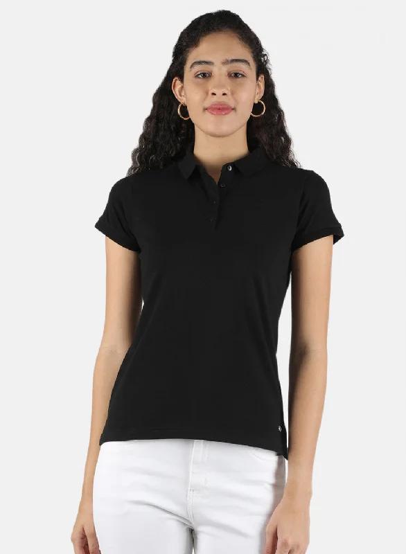 Women Black Plain T-Shirt