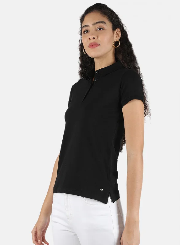 Women Black Plain T-Shirt