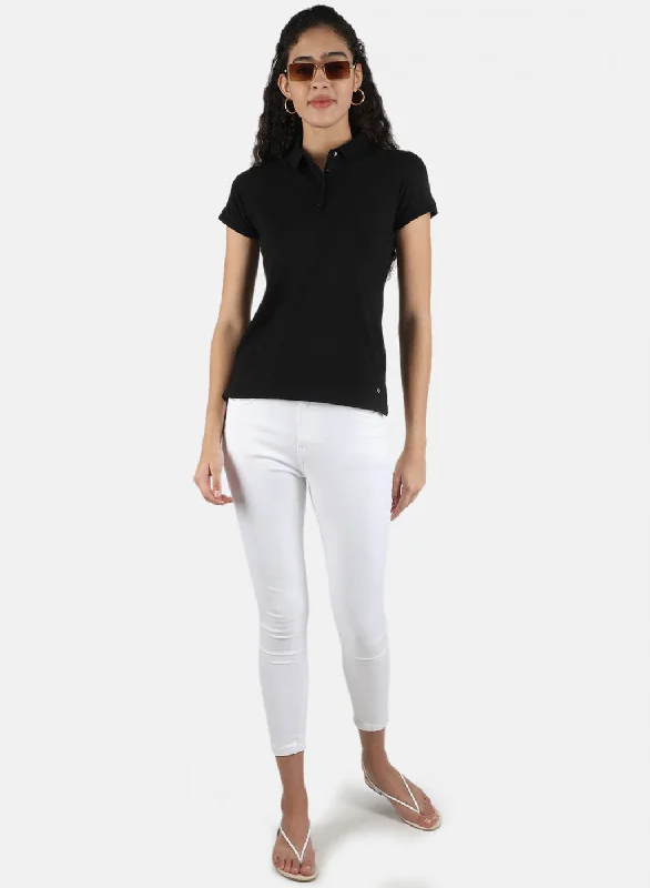 Women Black Plain T-Shirt