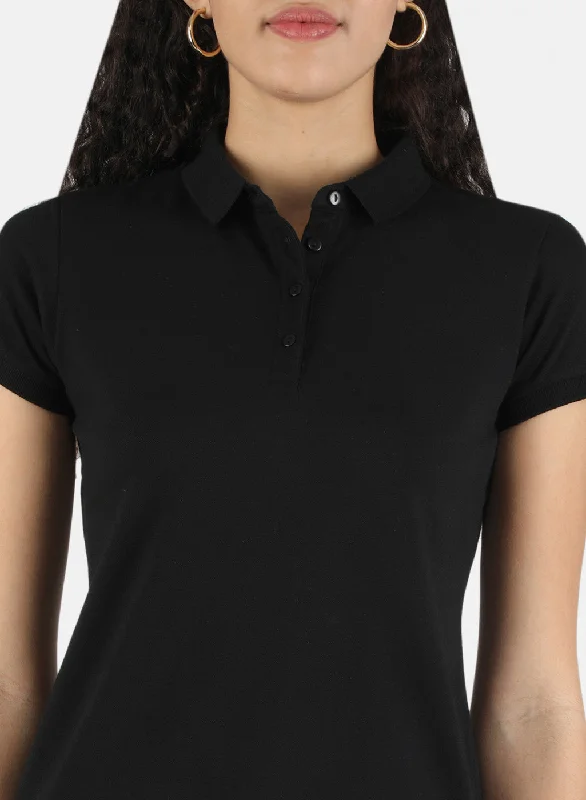 Women Black Plain T-Shirt