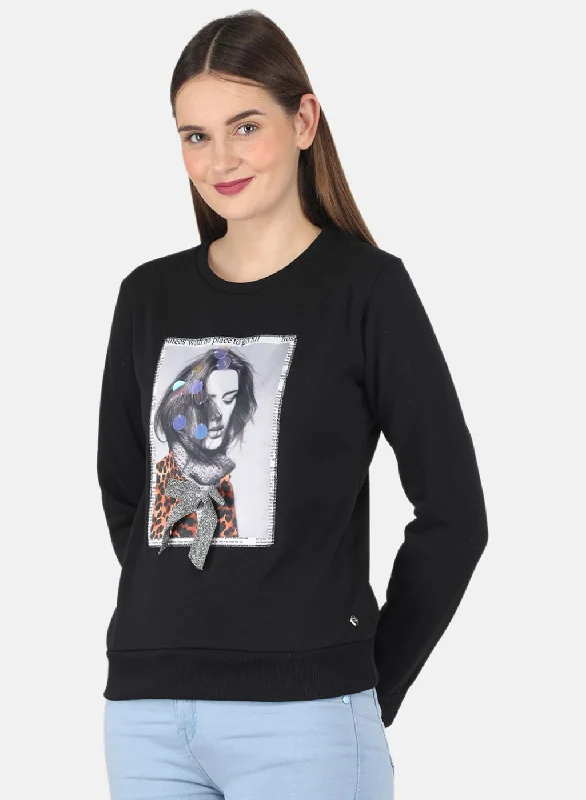 Women Black Printed Sweatshirt