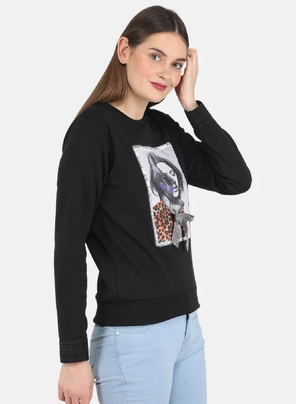 Women Black Printed Sweatshirt