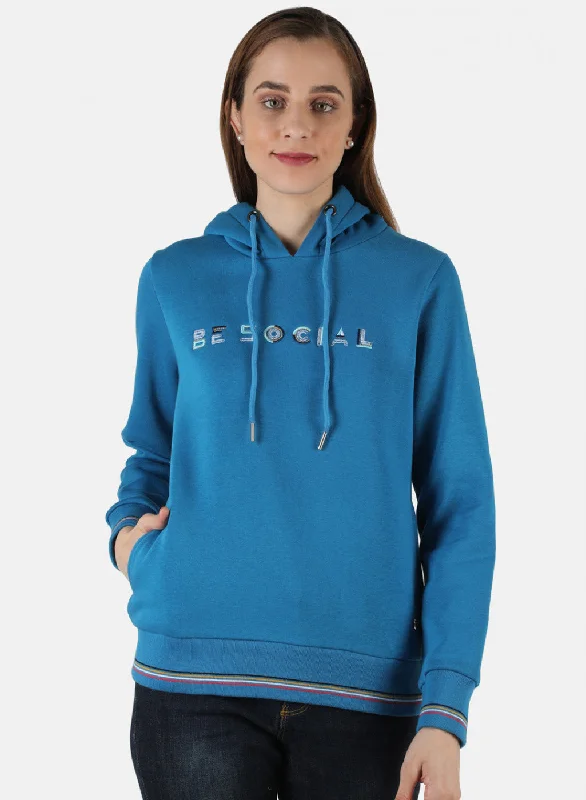 Women Blue Embroidered Sweatshirt