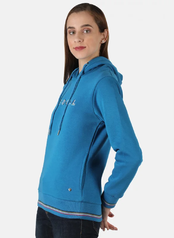 Women Blue Embroidered Sweatshirt