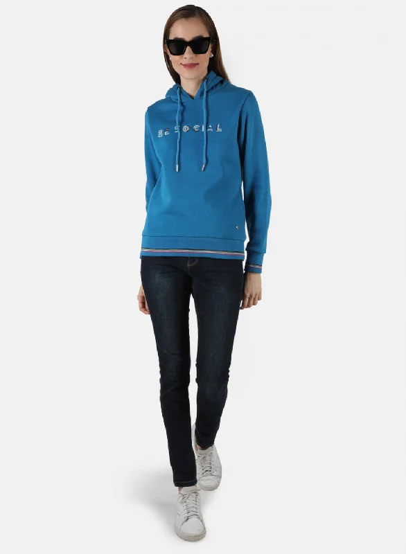 Women Blue Embroidered Sweatshirt