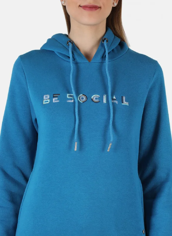 Women Blue Embroidered Sweatshirt