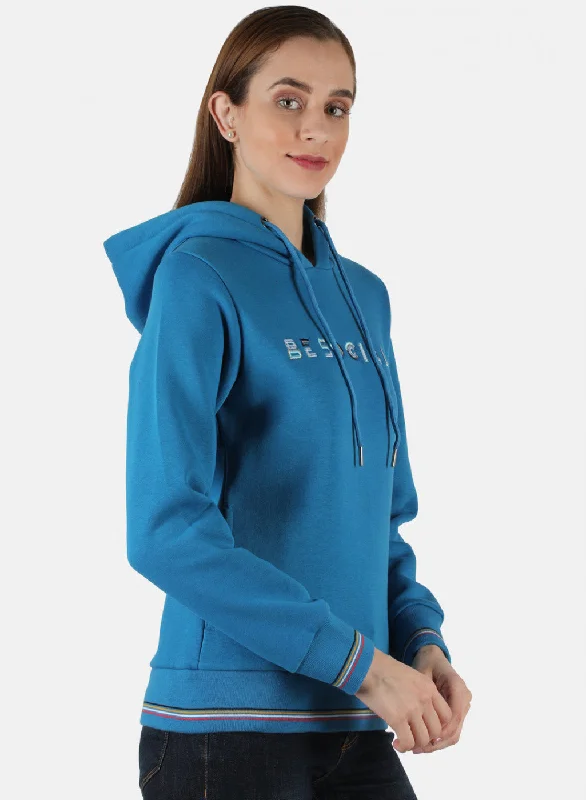 Women Blue Embroidered Sweatshirt