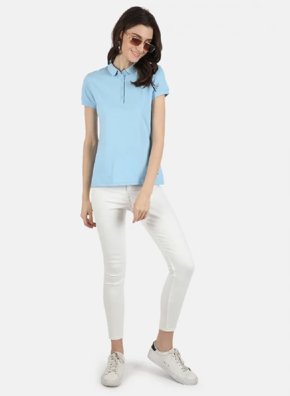 Women Blue Plain T-Shirt