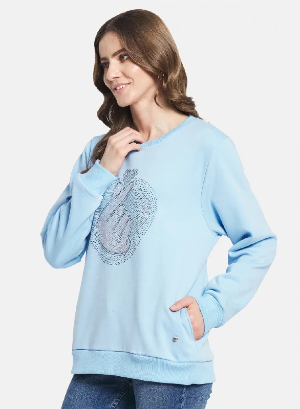 Women Blue Printed Sweatshirt