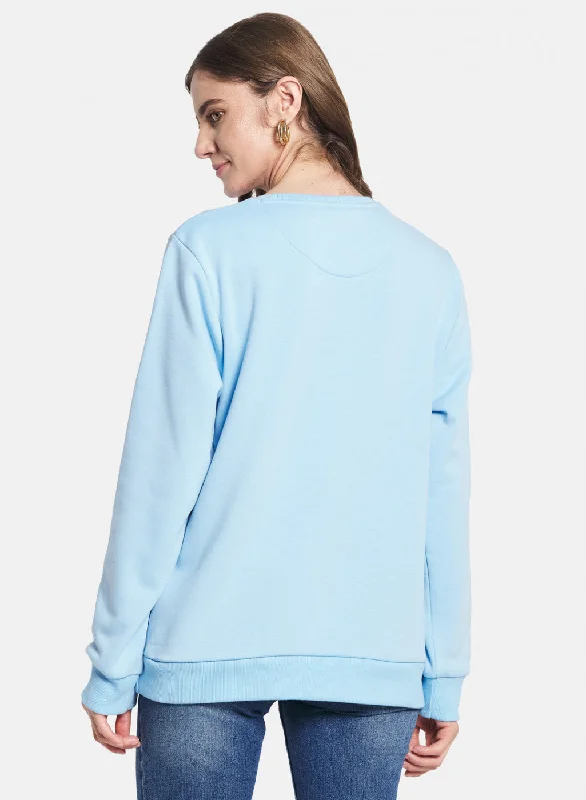 Women Blue Printed Sweatshirt