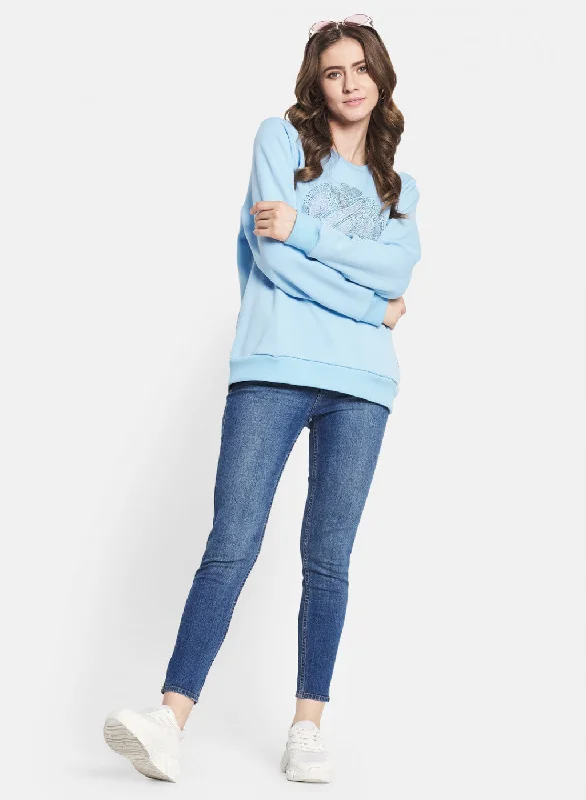 Women Blue Printed Sweatshirt